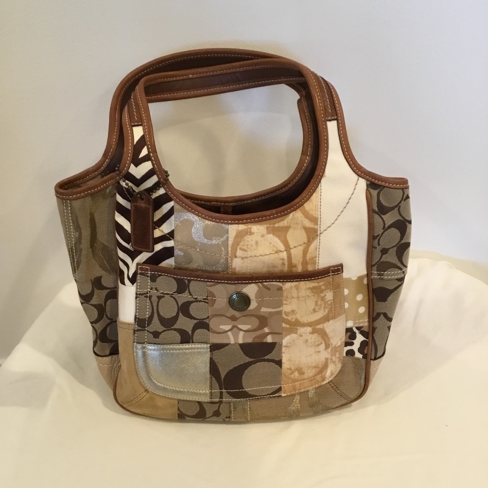 Coach Ergo Signature Brown Patchwork Shoulder Tote Bag Purse 10810
